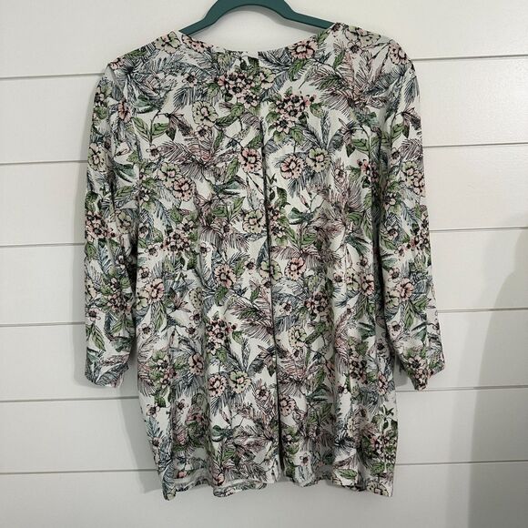 J. Jill Wearever Womens Large V-Neck 3/4 Sleeve Shirt Blouse Floral Pullover - Picture 5 of 5